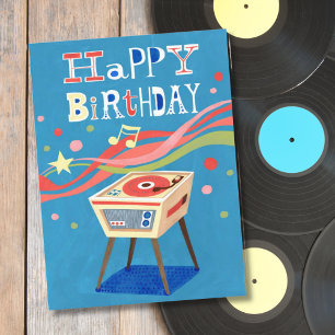 Retro Record Player Happy Birthday Postcard