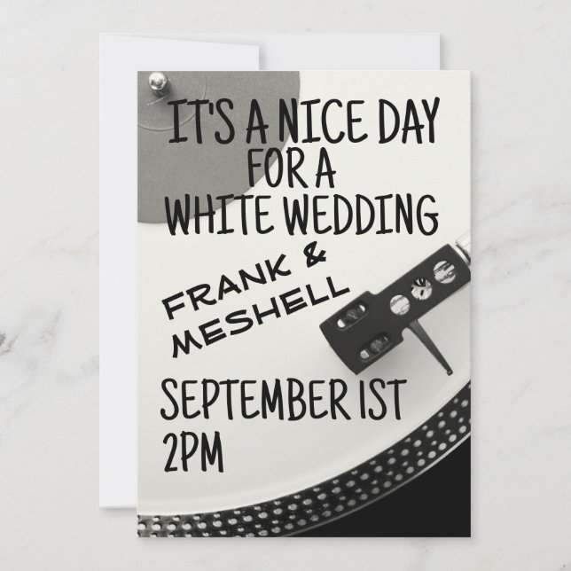 RETRO RECORD PLAYER WHITE WEDDING INVITATIONS (Front)