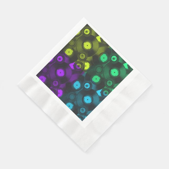 Retro Records Neon Colourful Collage Napkin (Corner)