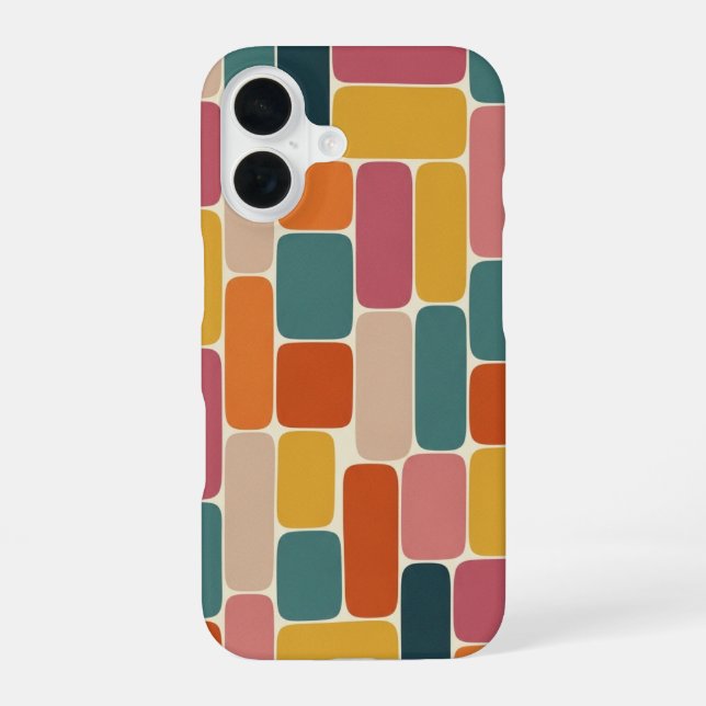 Retro Rectangle Mosaic iPhone 16 Case (Back)