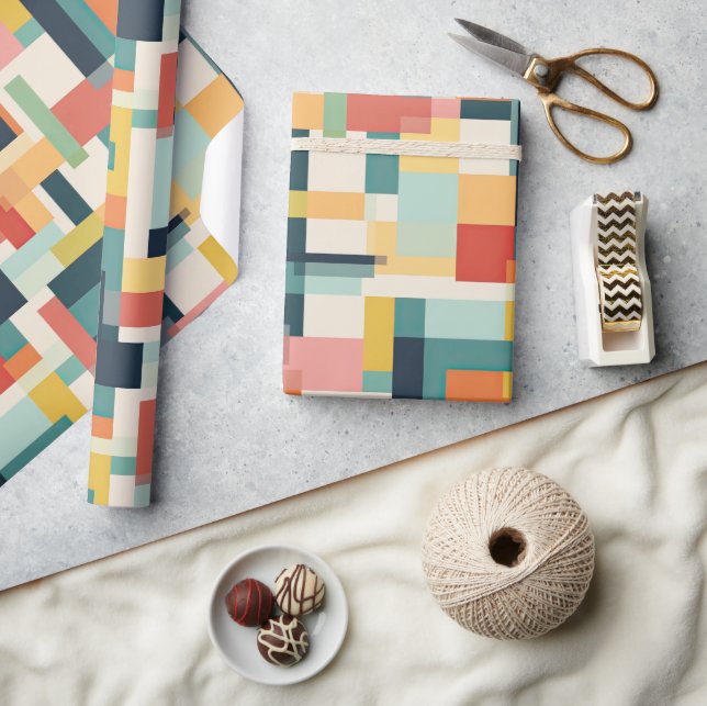 Retro Rectangles Abstract Mid Century Modern Wrapping Paper (Crafts)