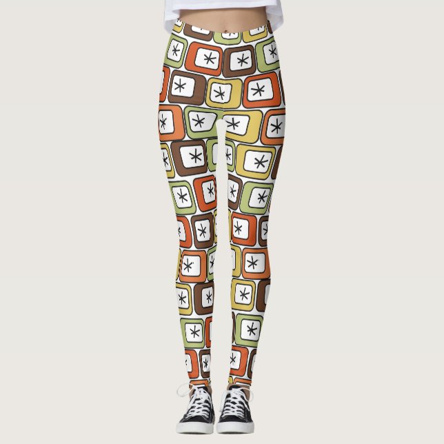 Retro Rectangles with Starbursts  Leggings (Front)