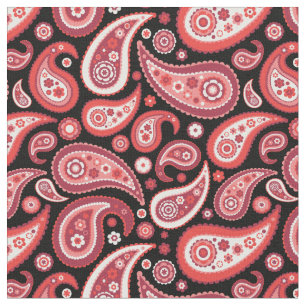 Retro Red and Black Paisley Pattern Fabric