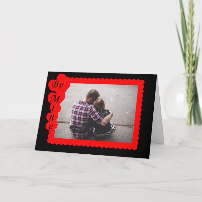Retro Red and Black Valentine Custom Photo Frame Holiday Card (Front)