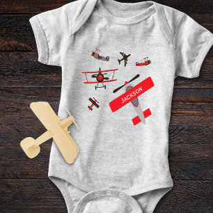 Retro Red and Black WWII Military Aeroplane Baby Bodysuit