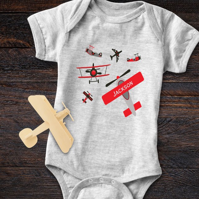 Retro Red and Black WWII Military Aeroplane Baby Bodysuit (Creator Uploaded)