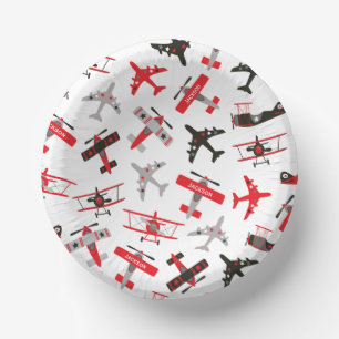 Retro Red and Black WWII Military Aeroplane Patter Paper Plate