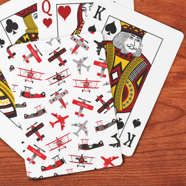 Retro Red and Black WWII Military Aeroplane Patter Playing Cards (Creator Uploaded)