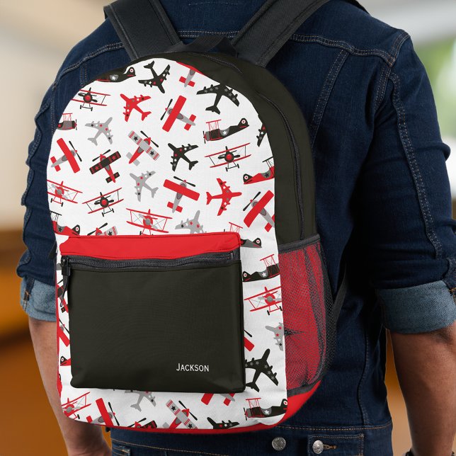 Retro Red and Black WWII Military Aeroplane School Printed Backpack (Creator Uploaded)