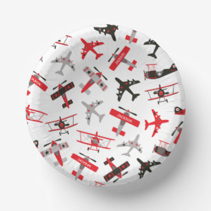 Retro Red and Black WWII Military Airplane Pattern Paper Plate