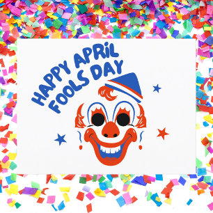Retro Red and Blue Clown April Fools’ Day Postcard
