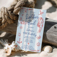 Retro Red and Blue Fun Lobster Boil 40th Birthday