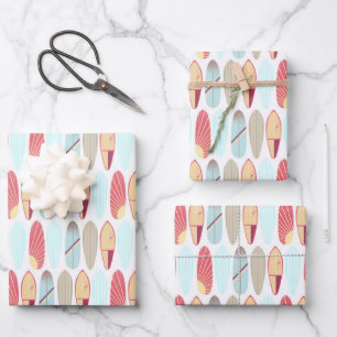 Retro Red And Blue Surfboard Pattern  Wrapping Paper Sheet