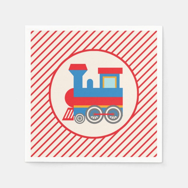 Retro Red and Blue Train Napkin (Front)