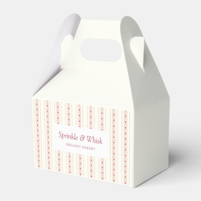 Retro Red And Cream Heart Stripes Bakery Favour Box (Front Side)