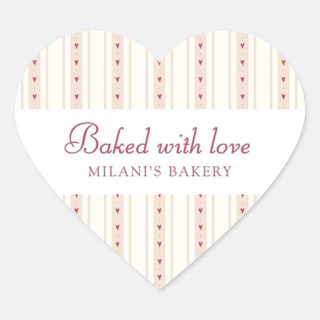 Retro Red And Cream Heart Stripes Bakery Sticker (Front)