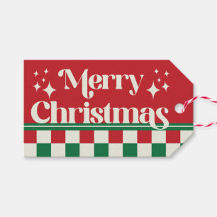Retro Red and Green Christmas Checkerboard Gift Tags