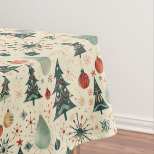 Retro Red and Green Christmas Holiday Tablecloth