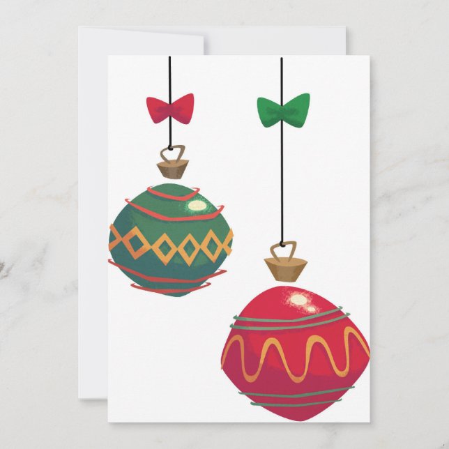 Retro Red and Green Christmas Ornaments Holiday Card (Front)