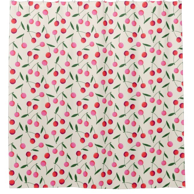 Retro Red and Pink Berry Cherry Shower Curtain (Front)