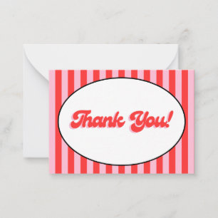 Retro Red and Pink Thank You Card