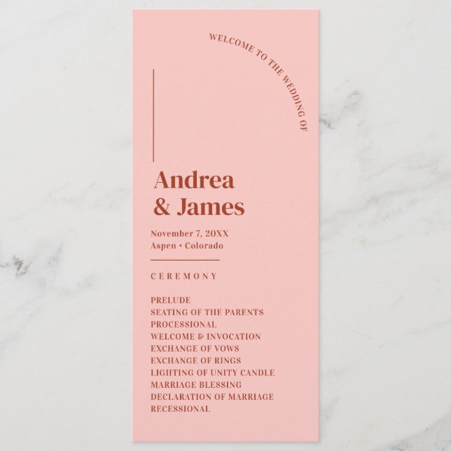 Retro Red and Pink Weddding Ceremony Programme (Front)