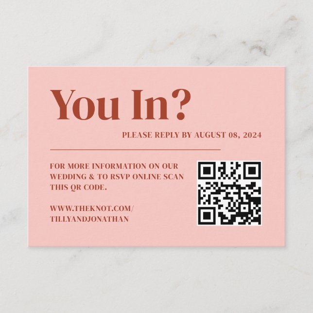 Retro Red and Pink Wedding RSVP Qr Code Enclosure Card (Front)
