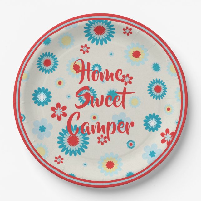 Retro Red and Teal Camper Paper Plate (Front)