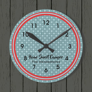 Retro Red and Teal Camper Round Clock
