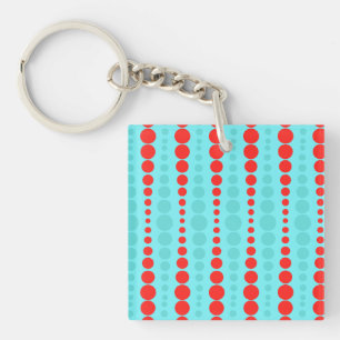 Retro Red and Turquoise Dots Acrylic Keychain