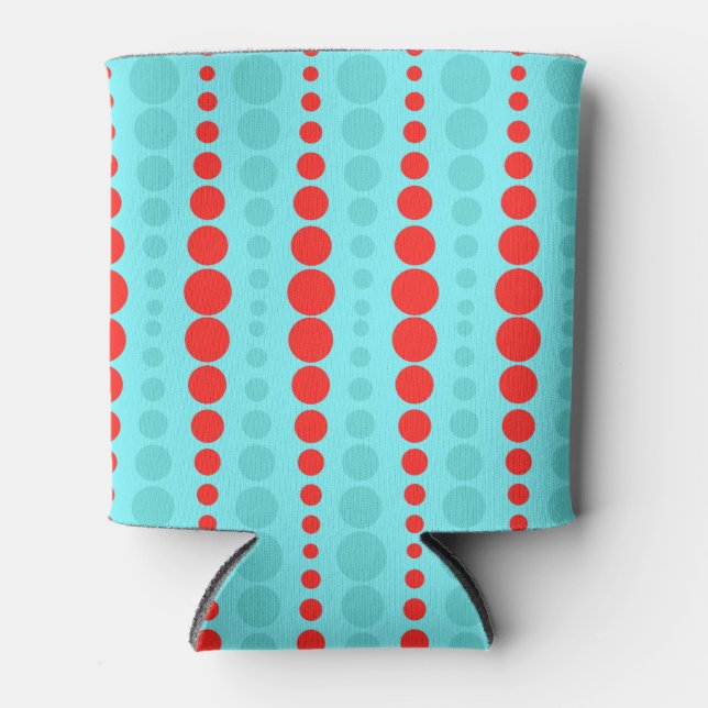 Retro Red and Turquoise Dots Can Cooler (Front)