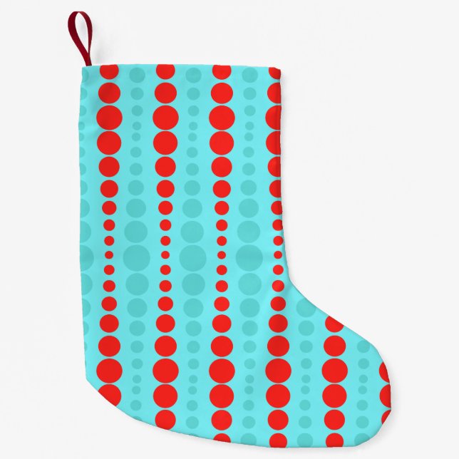 Retro Red and Turquoise Dots Christmas Stocking (Front)