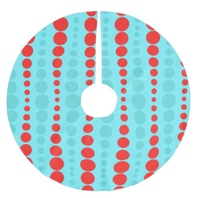 Retro Red and Turquoise Dots Christmas Tree Skirt (Front)