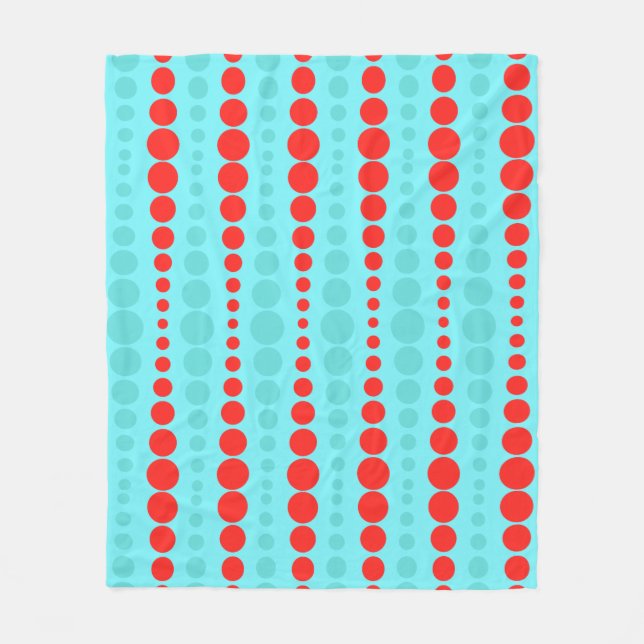 Retro Red and Turquoise Dots Fleece Blanket (Front)