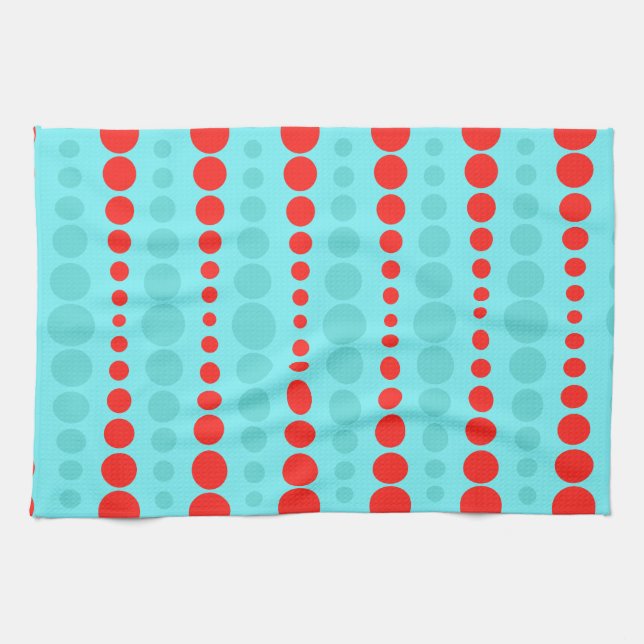 Retro Red and Turquoise Dots Kitchen Towel (Horizontal)