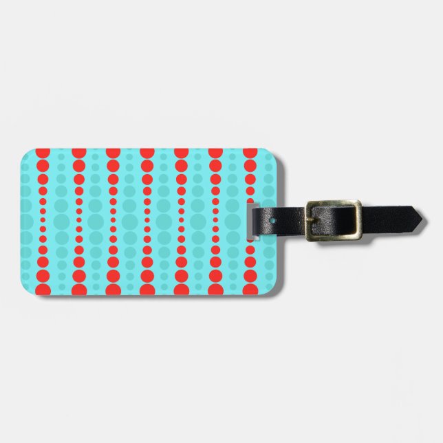 Retro Red and Turquoise Dots Luggage Tag (Front Horizontal)