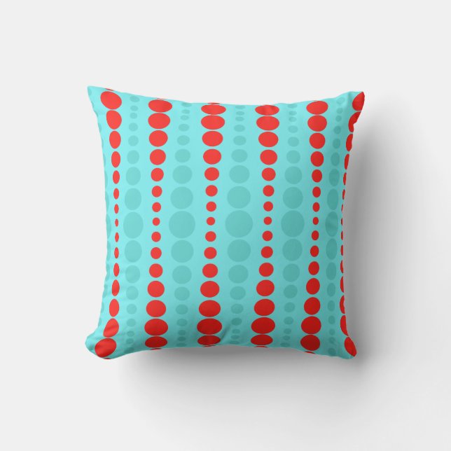 Retro Red and Turquoise Dots Throw Pillow (Front)