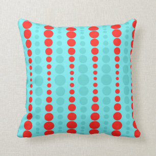 Retro Red and Turquoise Dots Throw Pillow