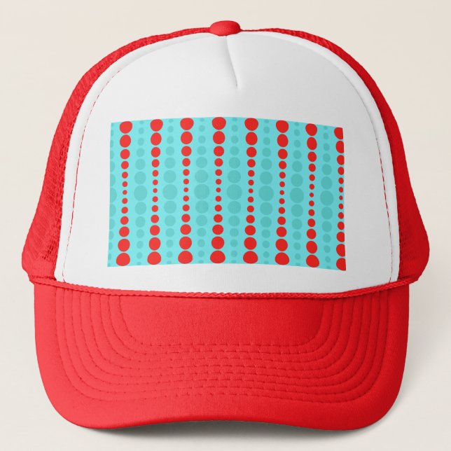 Retro Red and Turquoise Dots Trucker Hats (Front)