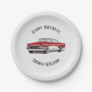Retro Red and White Buick birthday party Paper Plate