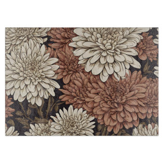 Retro Red and White Chrysanthemums Cutting Board