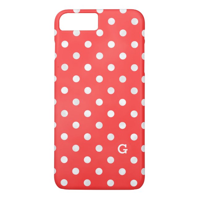 Retro red and white polka dots patterns monogram Case-Mate iPhone case (Back)