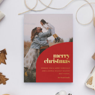 Retro Red Arch Design Merry Christmas Photo Gold