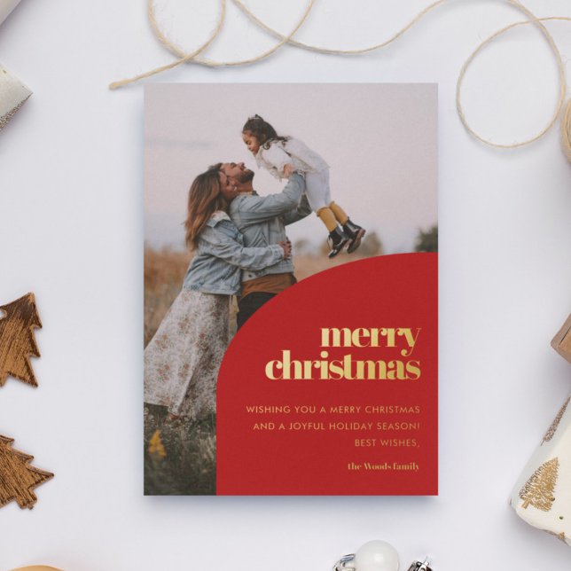 Retro Red Arch Design Merry Christmas Photo Gold (Creator Uploaded)