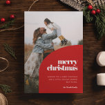 Retro Red Arch Design Merry Christmas Photo Holiday Card<br><div class="desc">A modern arch design Merry Christmas card with a classic red colour,  to customise with your own text and family picture.</div>