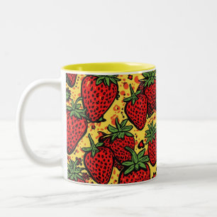 Retro Red Berry Fruit Cottagecore Strawberry  Two-Tone Coffee Mug