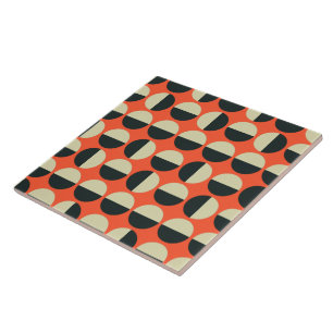 Retro Red Black Beige Dot Sixties Pattern Tile