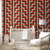 Retro Red Black Beige Dot Sixties Pattern