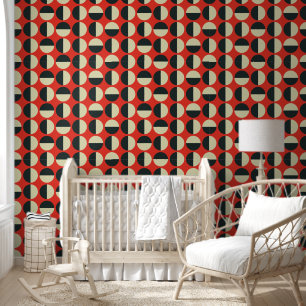 Retro Red Black Beige Dot Sixties Pattern Wallpaper