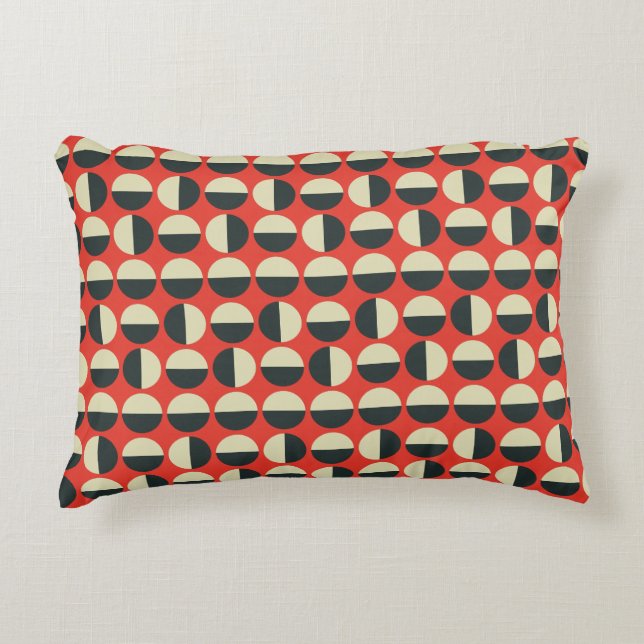Retro Red Black Beige Polka Dot Sixties Pattern Decorative Cushion (Front)